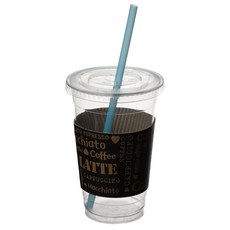 透明PET冰杯+平蓋+杯套+吸管, 1個