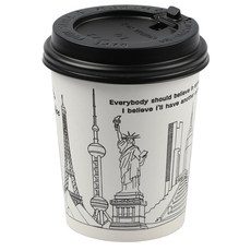 커피촌 건물랜덤 종이컵 10oz 100p + 개폐형 검정 뚜껑 100p, 1세트