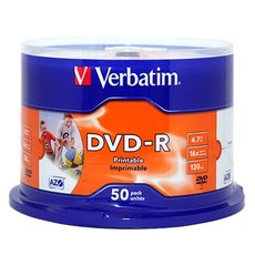 Verbatim 威寶 DVD-R 可打印空白光盤 16X 4.7GB 50p + 蛋糕桶, 單品