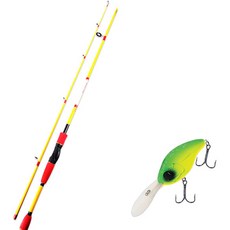 APIS BASS GAME XT 路亞釣竿 黃色 + DAMIKI DC-300 硬餌路亞 55mm 206D MAT TIGER, 1套