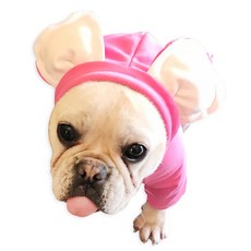 I Love Pet 寵物棉質可愛耳朵休閒連帽T恤, 粉紅色