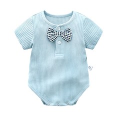 Mom's care 孩童羅紋蝴蝶結短袖包屁衣