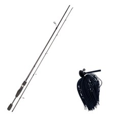 YGF Blue Force Starzen 路亞竿 S66ML + Damiki DF Touch 膠裙汲鉤頭 10.7g, 01 BLACK + BLACK
