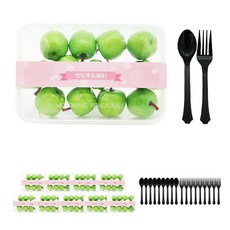 도나앤데코 PP내열 도시락용기 낮은한칸 10p + 맛있게드세요 벚꽃 띠지스티커 핑크 10p + 검정스푼 10p + 포크 10p, 1세트, 도시락용기 10p + 띠티스티커 10p + 스푼 10p + 포크 10p