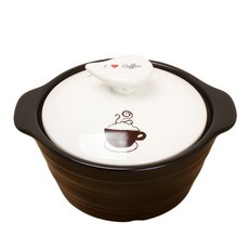 LKmade 韓式傳統雙耳陶瓷砂鍋+咖啡印花鍋蓋組, 小(17.5cm)