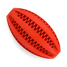 DING DONG PET 寵物狗乳膠潔牙橄欖球玩具, 紅色, 1個