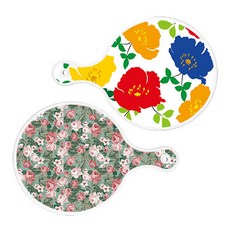 ROEM DESIGN 圓形上菜板 菊花藍白色 + 墨綠色花園花卉, 混合顏色, 1套