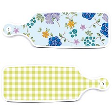 Roem Design 上菜砧板托盤 2入 格紋粉彩嫩綠色套組, 格紋粉彩嫩綠色, 浪漫藍花卉青瓷色, 1套