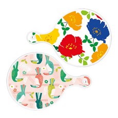 Roem Design 圓形托盤 菊花藍白色 + 九官鳥粉紅色, 混色, 1套