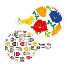 Roem Design 圓形上菜板 菊花藍白 + 貓頭鷹, 混合顏色, 1套