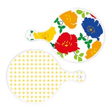 ROEM DESIGN 圓形上菜板 菊花藍白色 + 圓形圖案粉彩黃色, 混合顏色, 1套