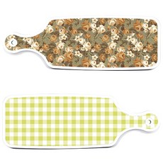 ROEM DESIGN 上菜砧板 2件組 粉彩淺綠格紋套組, 粉彩淺綠格紋, 大地色花朵, 1套