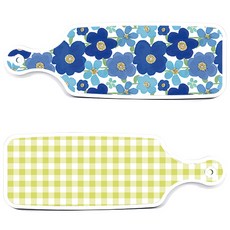 ROEM DESIGN 上菜砧板 2入組 格紋粉彩淺綠套組, 格紋粉彩淺綠, 碧藍色花朵, 1套