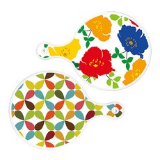 Roem Design 圓形托盤 菊花藍白色 + 花卉圖案, 混合顏色, 1套