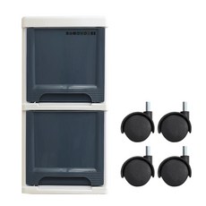 BONOHOUSE 2層窄型抽屜收納櫃+輪子 4入, 海軍藍, 1組