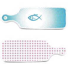 Loem Design 上菜砧板 2件組 圓形圖案 粉嫩粉紅色 套組, 圓形圖案粉嫩粉紅色, 魚紋藍色, 1套