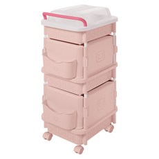 포켓 컬러풀 이동식 수납함 일반형 3단, 핑크