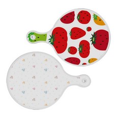 Roem Design 上菜用圓形砧板 2件組 草莓造型套組, 草莓造型, 線條愛心, 1套