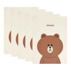 라인프렌즈 제본노트, 브라운, 5개입