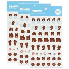 라인프렌즈 다이어리 데코스티커, 브라운, 3개입