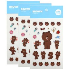 라인프렌즈 미니 투명스티커, 브라운, 3개입