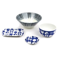 카네세노다 아오이센 면기 카마도 볼세트 4p, 블루, 화이트, 4종, 1개
