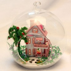 CuteRoom DIY 미니어쳐 만들기 원형 사과나무와핑크하우스, 혼합 색상, 1개