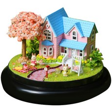 CuteRoom DIY 미니어쳐 만들기 타원형 벚꽃나무와파란지붕, 혼합 색상, 1개