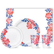 BLEEN花朵紙盤 230mm 10入+180mm 10入+紙杯 8oz 20入+桌墊 400*290mm 24入, 1套