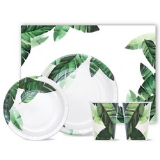 BLEEN熱帶香蕉紙盤 230mm 10入+180mm 10入+紙杯 8oz 20入+桌墊 400*290mm 2, 1套