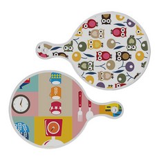 Loem Design 貓頭鷹圓形上菜砧板 2件組, 貓頭鷹圓形, 廚房圖案圓形, 1套