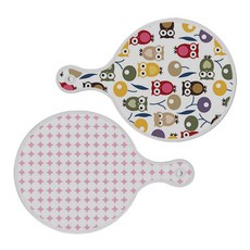 Roem Design 貓頭鷹圓形上菜砧板 2件組, 貓頭鷹圓形, 圓形圖案粉彩粉紅圓形, 1套