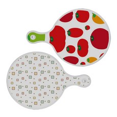 로엠디자인 서빙 도마 토마토형상원형 2p 세트, 토마토형상원형, Happy사각패턴원형, 1세트