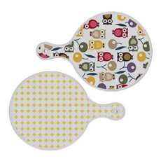 Roem Design 上菜砧板 貓頭鷹圓形 2件組, 貓頭鷹圓形, 圓形圖案粉彩黃圓形, 1套