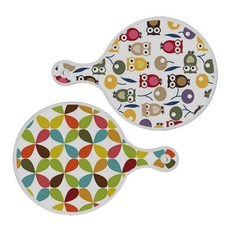 Roem Design 上菜砧板 貓頭鷹圓形 2件組, 貓頭鷹圓形, 花卉圖案圓形, 1套