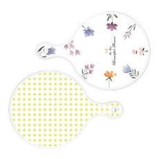 로엠디자인 서빙 원형 도마 보드 2p 세트, 파스텔패턴플라워, 원형패턴파스텔연두, 1세트