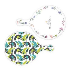 Roem Design 上菜圓形砧板 2件組 粉彩圖案花線條組合, 粉彩圖案花線條, 鳥, 1套