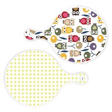 Roem Design 貓頭鷹圓形上菜砧板 2入組, 貓頭鷹, 圓形圖案粉彩嫩綠, 1套