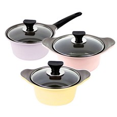 生活在陶瓷鍋套裝 3, 混色, 雙耳鍋16cm+20cm+單柄鍋18cm