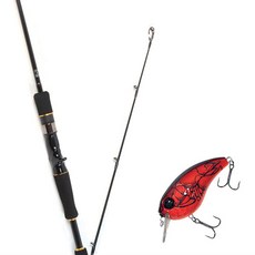 Won Da Avalon水滴輪擬餌釣竿 632M+Damiki Brut 70硬體擬餌 307D RED CRAW, 1套