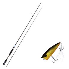 Aomax Neo Black旋轉式擬餌竿 S-702ML+Damiki D-Pop 70硬餌擬餌 236H BLACK GOLD HOLO, 1套