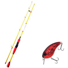 APIS BASS GAME XT 路亞釣竿 黃色 + DAMIKI BRUTE 70 硬餌路亞 307D RED CRAW, 1套