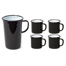 FALCON 獵鷹琺瑯 Zerg水壺1.137L*1 +杯子350ml*4 套組, 黑色的