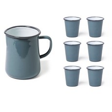 FALCON 獵鷹琺瑯 果汁餐具組 B款 尖嘴壺 586ml+杯子 310ml 6入, 灰色