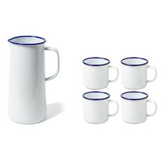 FALCON 獵鷹琺瑯 Jug 1.704L + Mug 350ml x 4p 果汁套組, 白色的