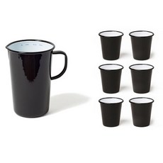 FALCON 獵鷹琺瑯 果汁餐具組 尖嘴壺 1.137L+杯子 310ml 6入, 黑色