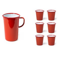 FALCON 獵鷹琺瑯 果汁餐具組 尖嘴壺 1.137L+杯子 310ml 6入, 紅色的