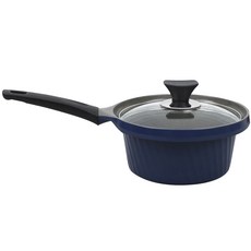 LIVING ON 石頭塗層陶瓷單柄湯鍋, 直徑18cm*高9cm, 深藍色