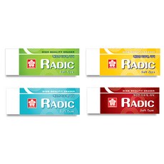 사쿠라 RADIC 소프트 지우개 세트, 옐로우그린, 페일블루, 옐로우, 레드, 4개입
