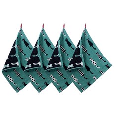 H Ground掛式擦手毛巾 黑貓, 綠色, 4件